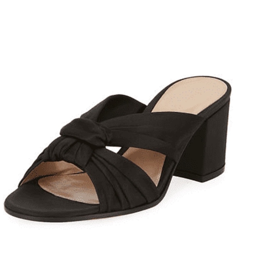 Gianvito Rossi Black Satin Twisted Knot Block Heel Sandals 40